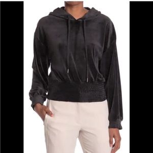NWT- Laundry by Shelli Segal, velour, pull over hoodie with smocking. Size XS